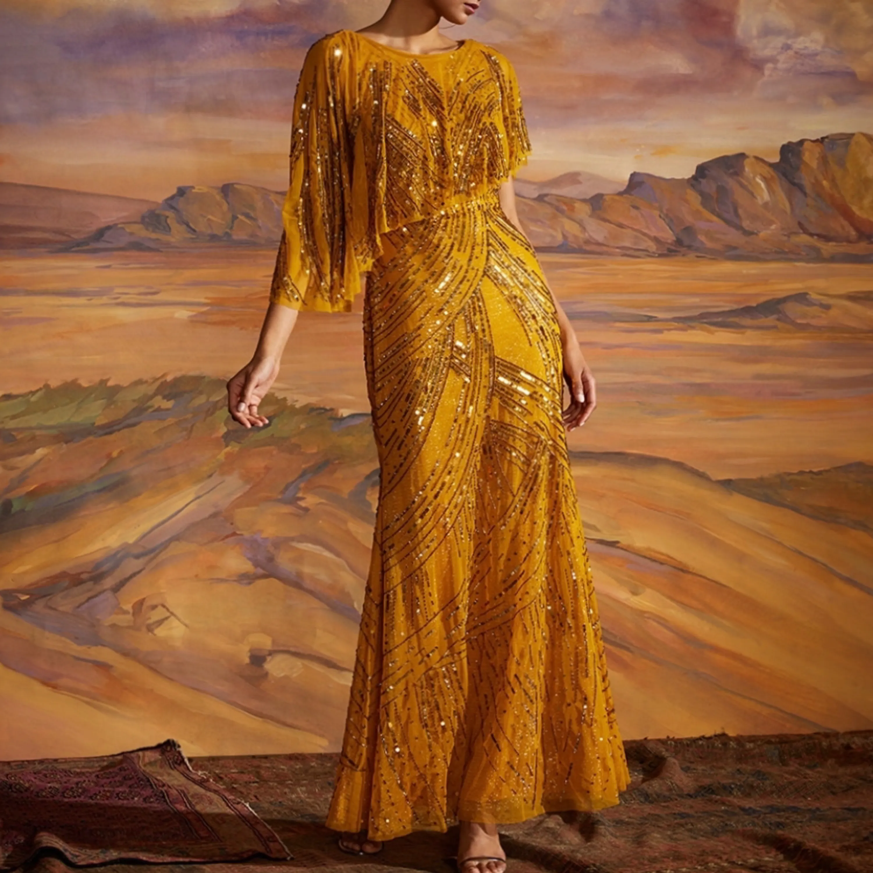 Ayla Beaded Shawl Gown
