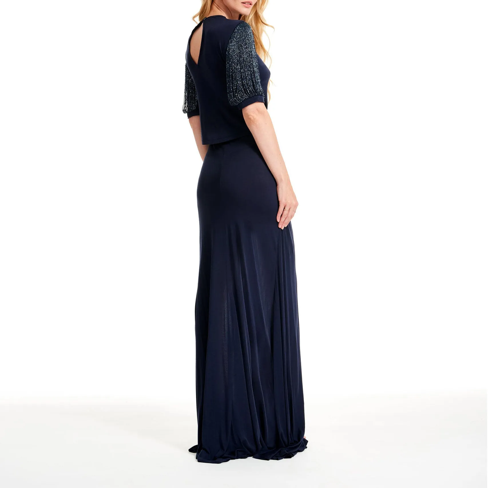 Black Waterfall Bead Sleeve Top