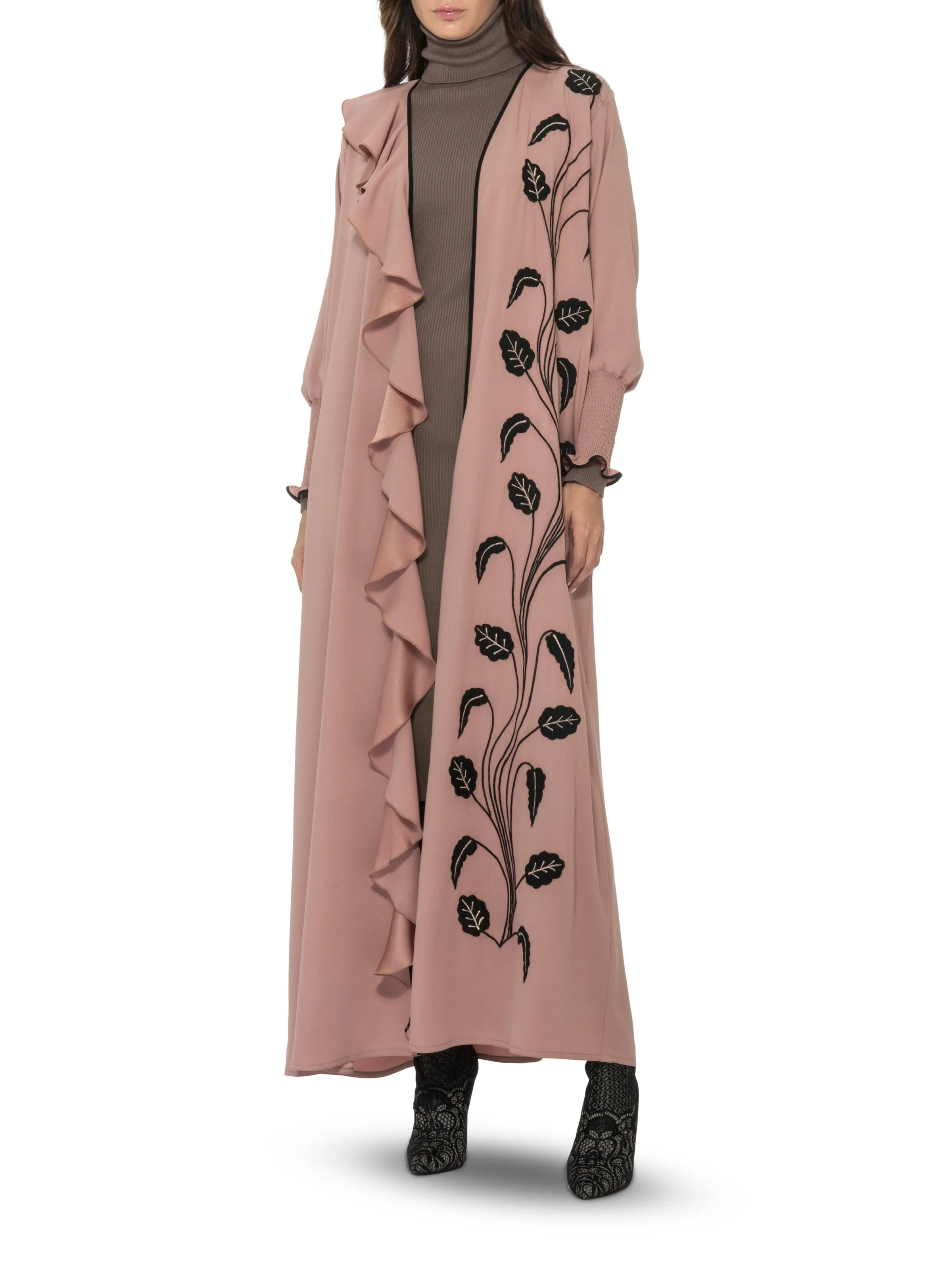 Caramel Frill Abaya With Elastic Hem