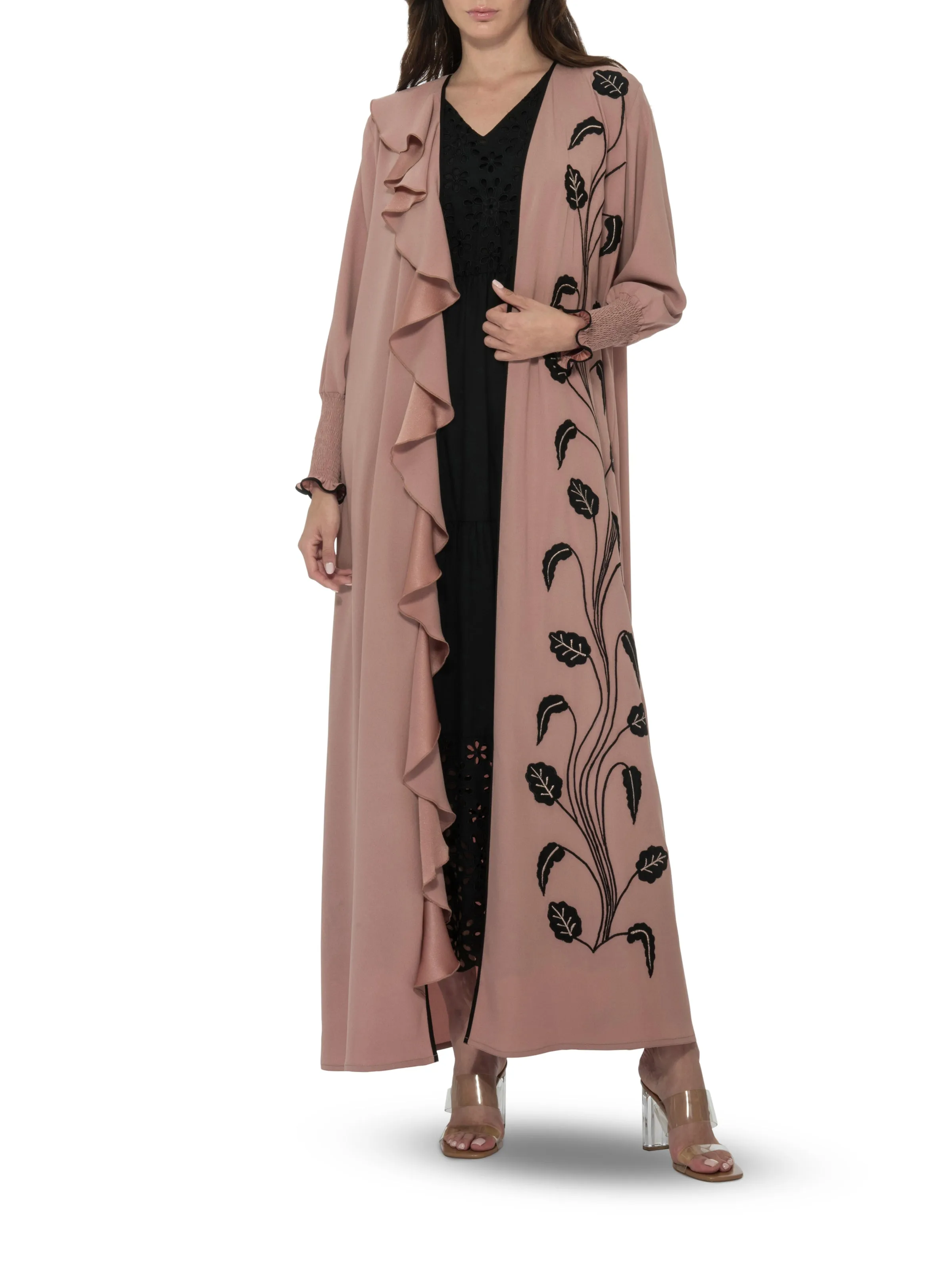 Caramel Frill Abaya With Elastic Hem