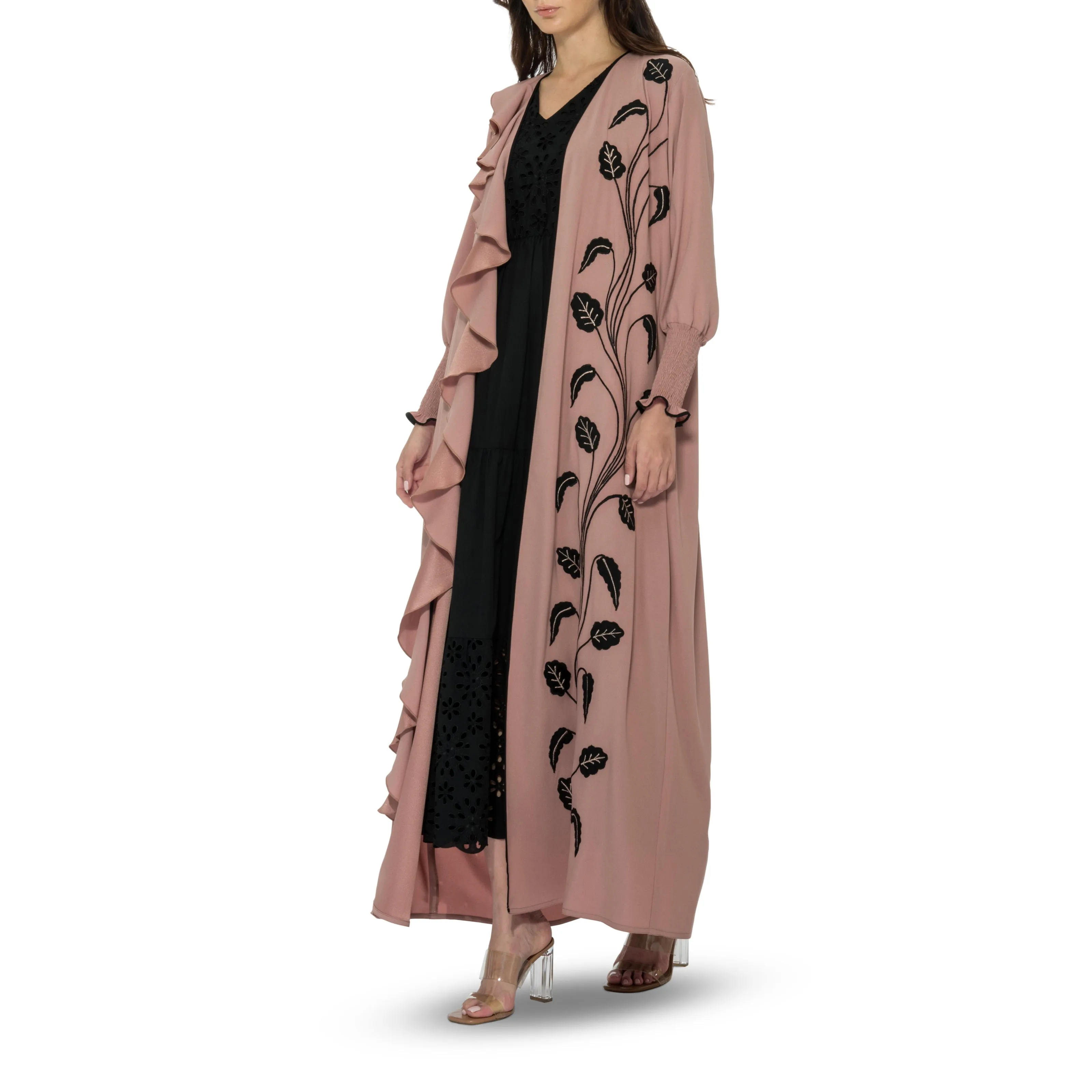 Caramel Frill Abaya With Elastic Hem