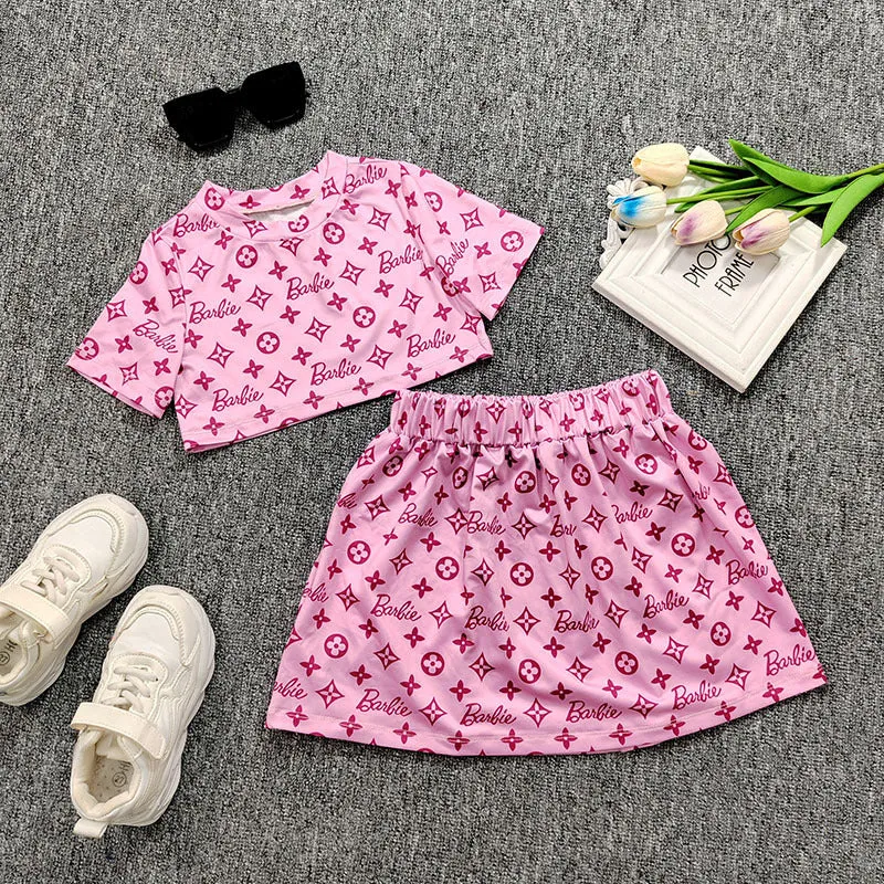 Children's printed short skirt set AY3014