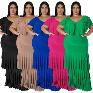 Fashion Round Neck Multi-Segment Panel Long Dress（AY2203）
