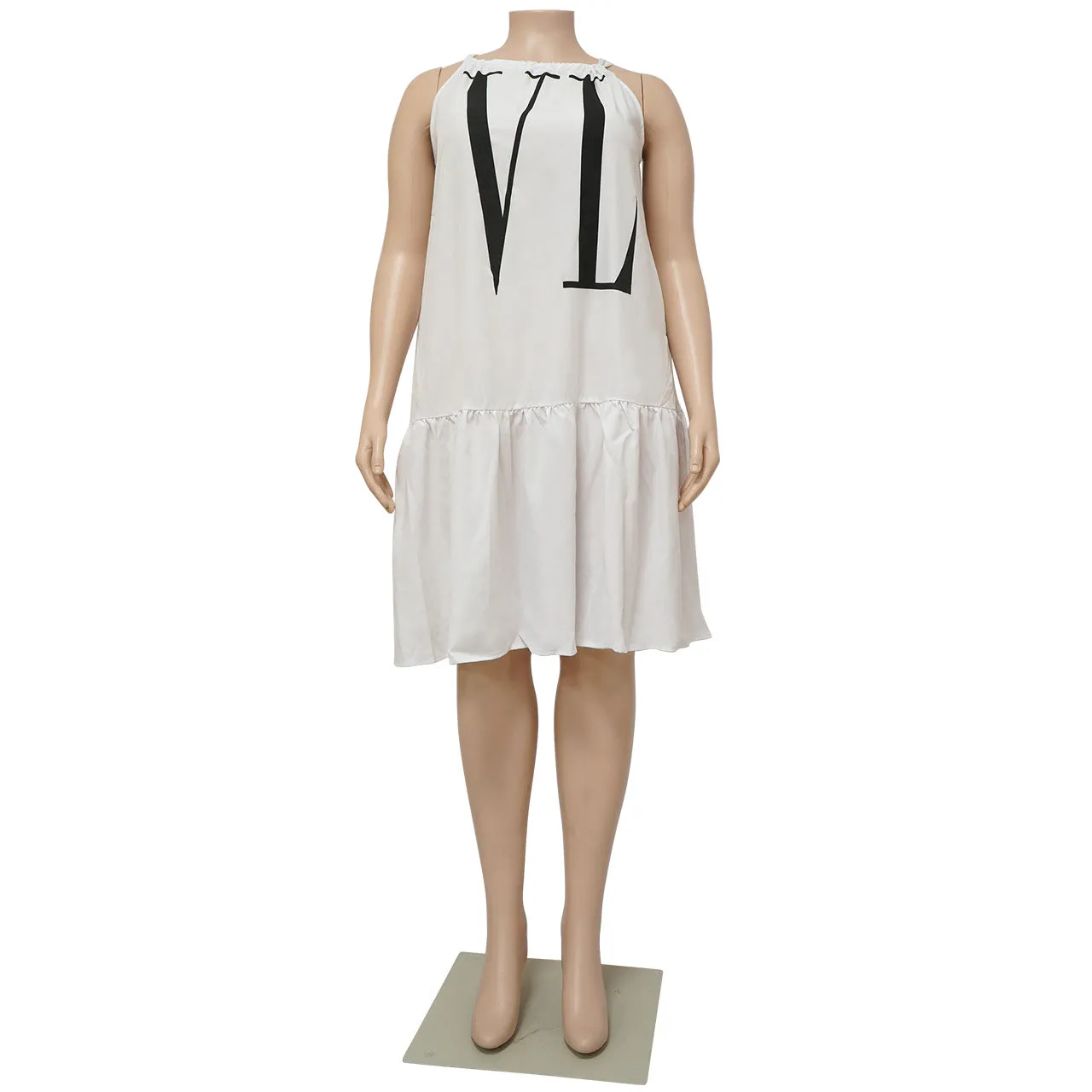 Fashion Solid Color Print Ruffle Dress（AY2362）
