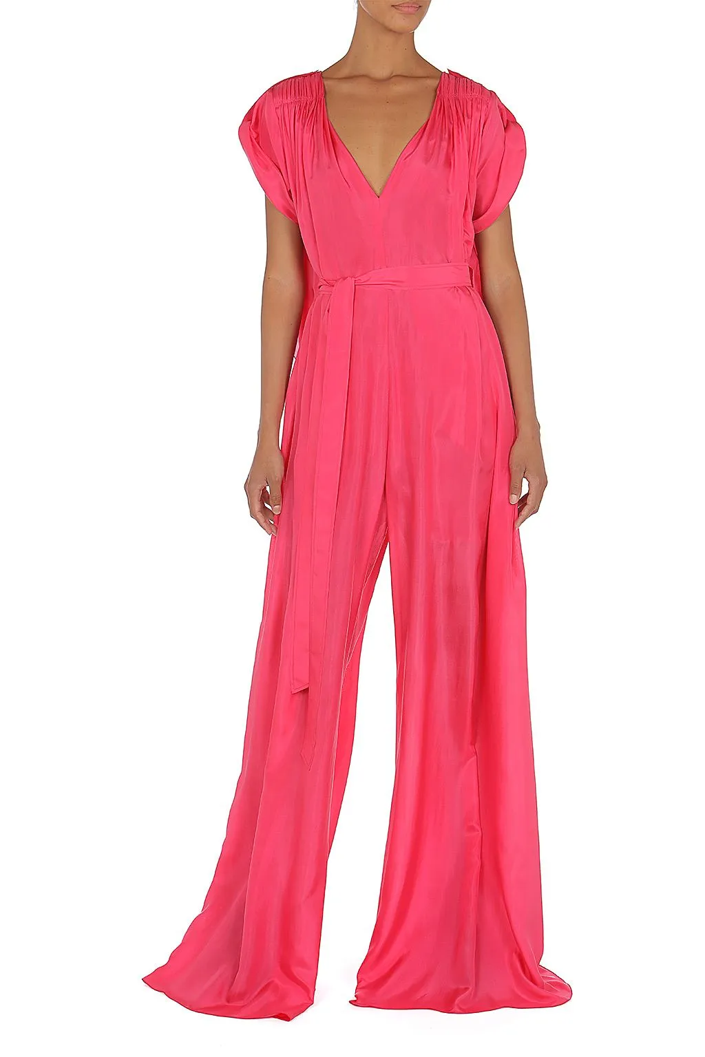 Fuchsia Wide Silk Canvas Jumpsuit
