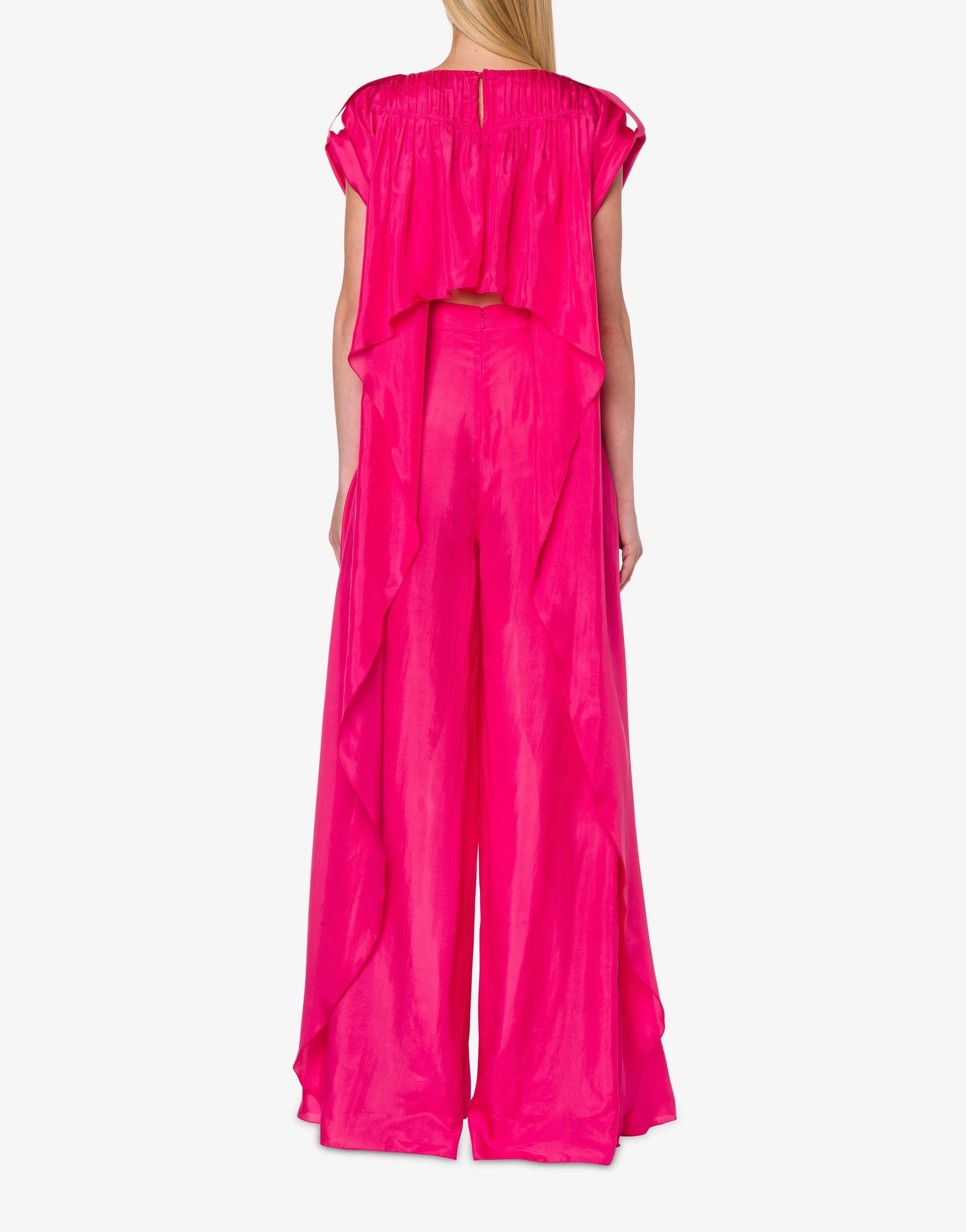 Fuchsia Wide Silk Canvas Jumpsuit