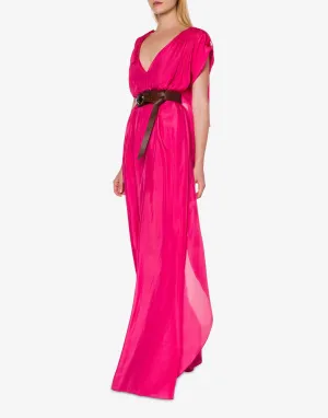 Fuchsia Wide Silk Canvas Jumpsuit