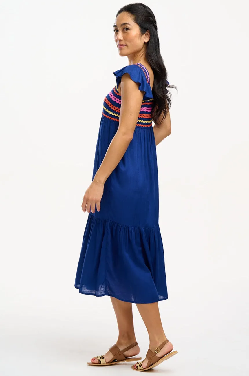 Lakshmi Sundress - Bright Navy, Ricrac Rainbows