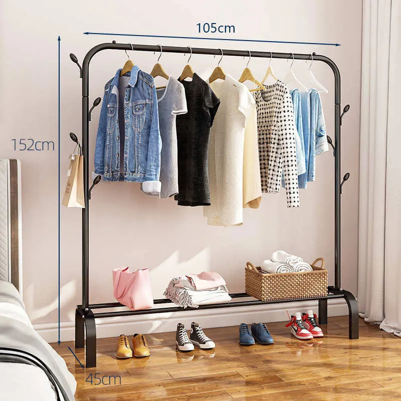 Metal 7 Hook Garment Rack Clothes Coat Stand 105cm-Black